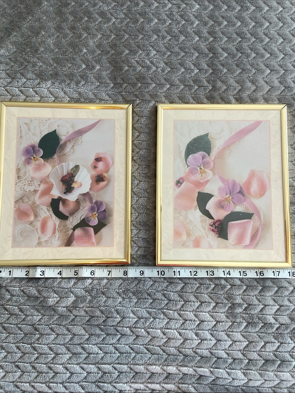 Framed Pink Floral Print Wall Art Pair - Gold Frames